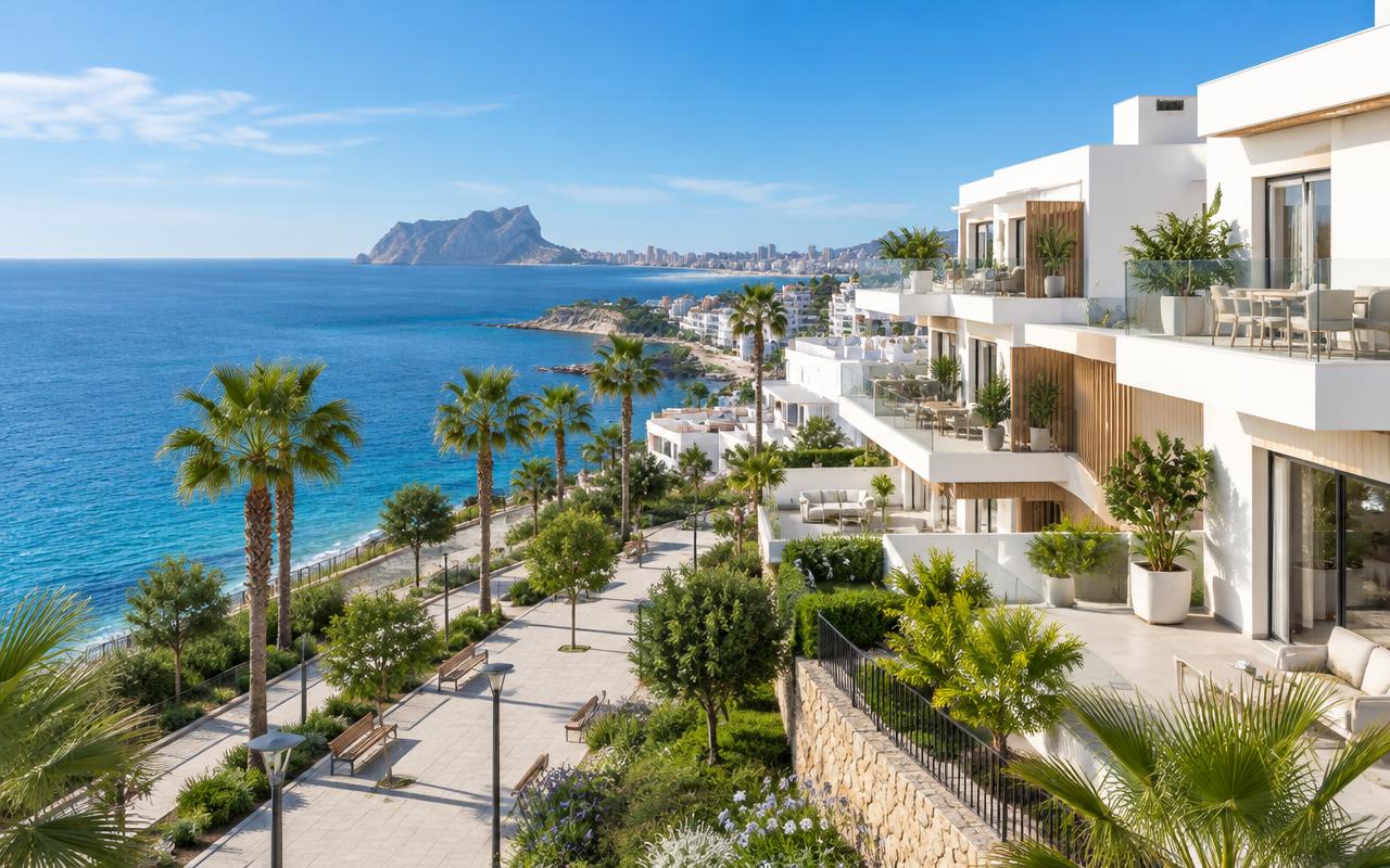 Résidences méditerranéennes et promenade en bord de mer sur la Costa Blanca